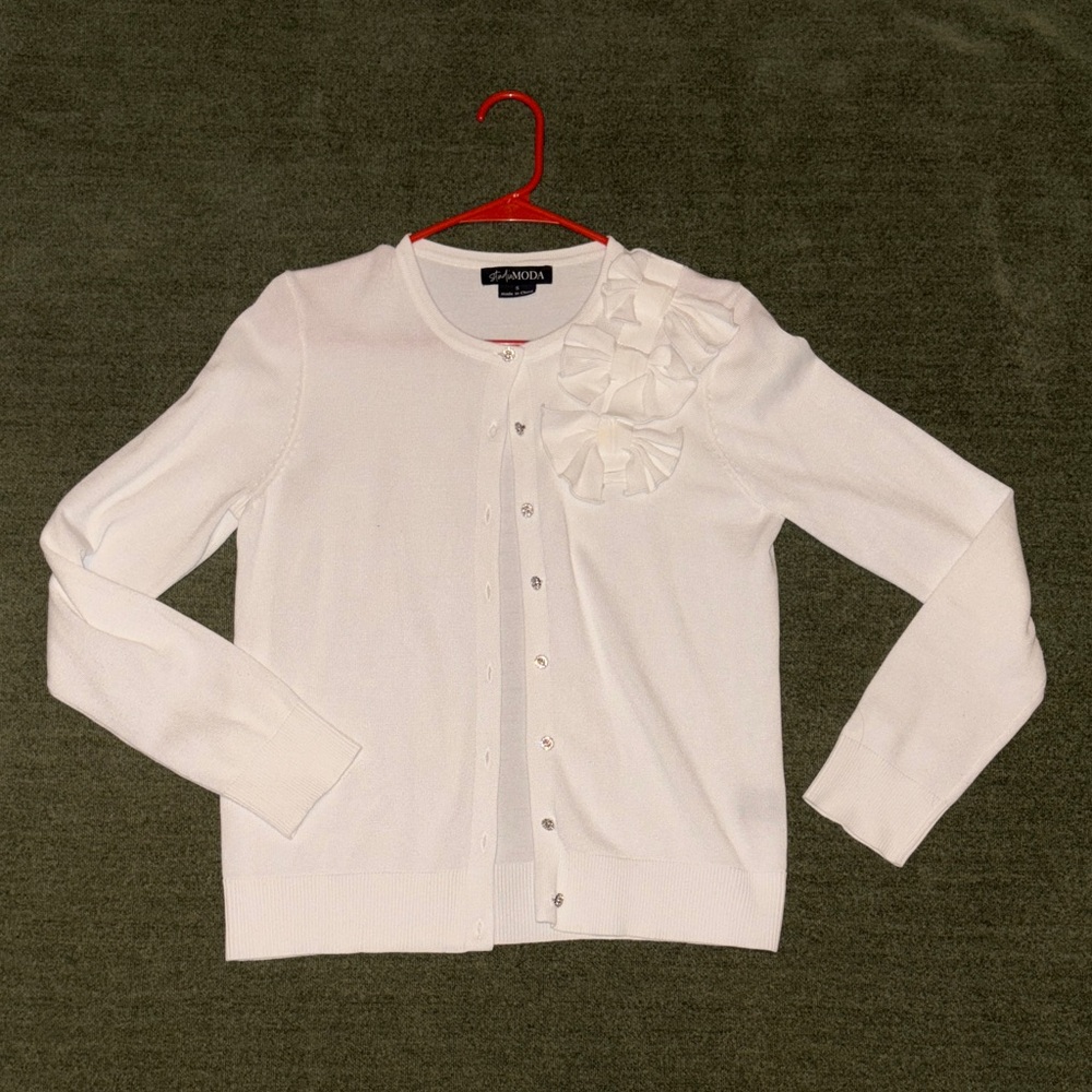 Moda White Cardigan with Floral Accents